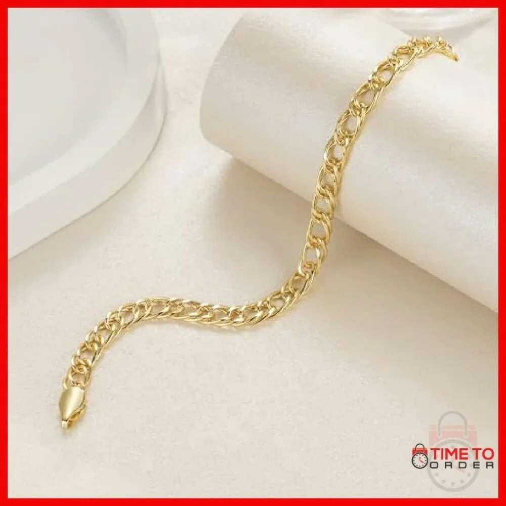 14K Gold Cuban Chain Bracelet Non-Tarnish Adjustable Sizes Women's Gift
